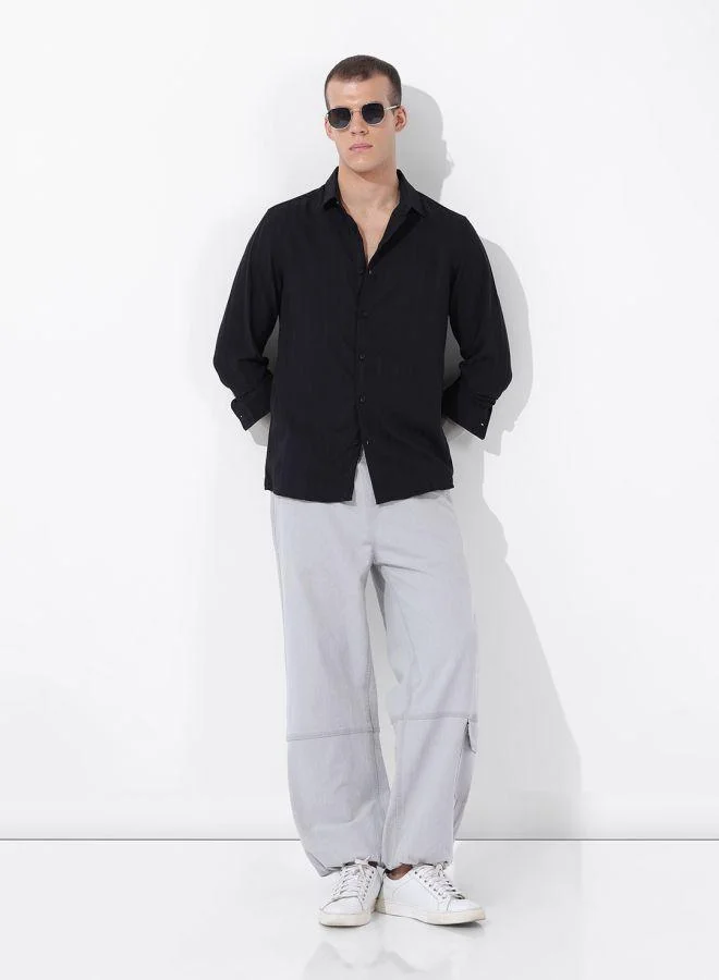 The Indian Garage Co Men Regular Fit Textured Cutaway Collar Full Sleeves Shirt